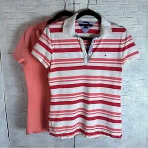 Tommy Hilfiger 2  Polo Shirt 1 pink, and white striped 1 peachy pink preppy